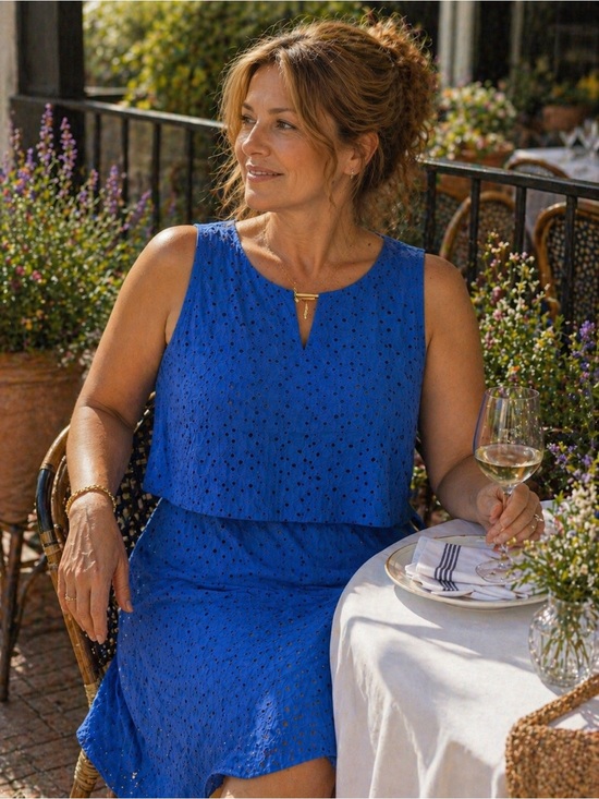 London Times Dresses & Skirts - London Times Blue Eyelet Fit Flare Dress Size 14 Wedding Guest Date Night Office